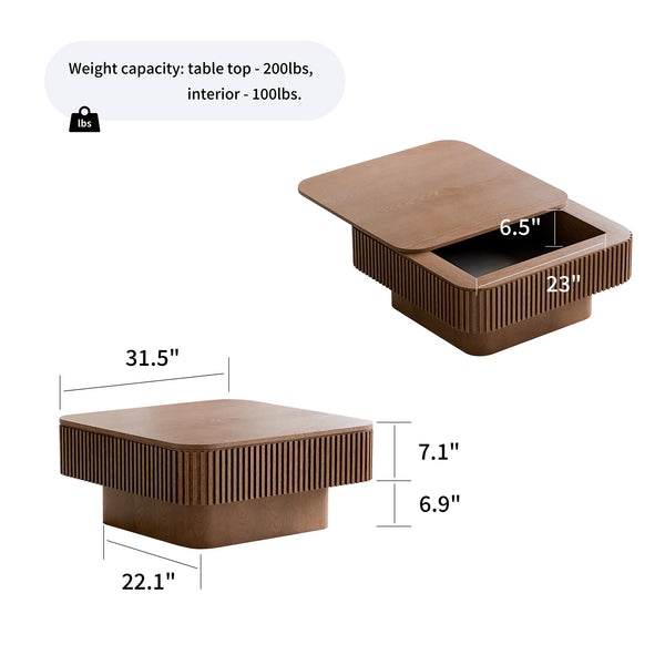 English Elm 31.5'' Square Wood Veneer Flip Top Storage Coffee Table with Slat Detail for Living Rooms Walnut W1435P375246