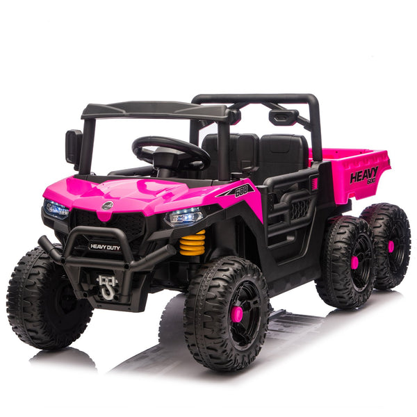 English Elm 24v Electric Kids Dump Truck 4wd Six Wheel Ride on with Remote Suspension Cargo Bucket Pink W1578P380845