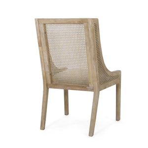 English Elm Dining Chair Set of 2 Rubberwood Cane Webbing Back Upholstered Farmhouse Style Beige N771P388970G