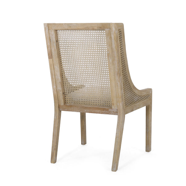 English Elm Dining Chair Set of 2 Rubberwood Cane Webbing Back Upholstered Farmhouse Style Beige N771P388970G