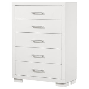 English Elm Polk Five Drawer Chest with Felt Lined Storage and Bracket Feet in Cappuccino Finish B062P447710