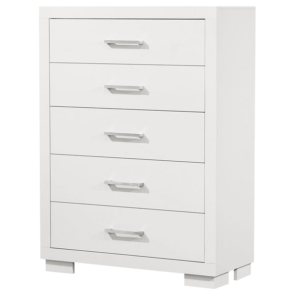 English Elm Polk Five Drawer Chest with Felt Lined Storage and Bracket Feet in Cappuccino Finish B062P447710