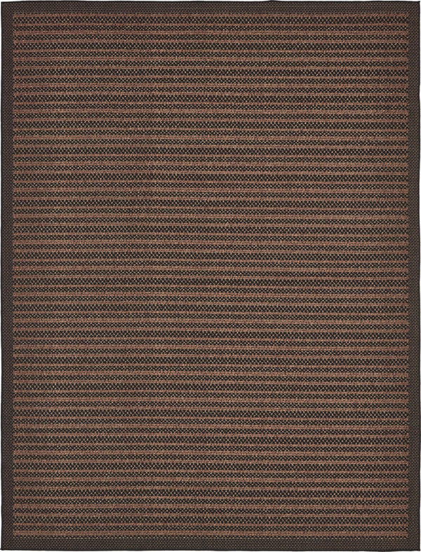 Unique Loom Outdoor Border Checkered Machine Made Border Rug Brown, Brown/Black 9' 0" x 12' 2"