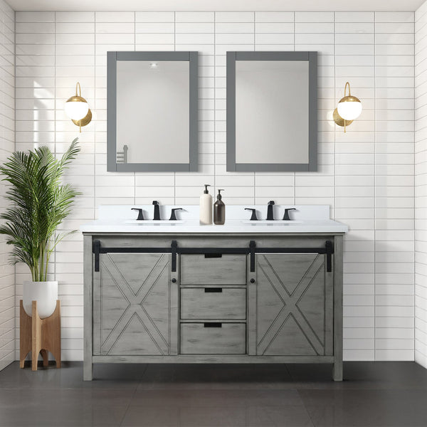 English Elm Ash Grey Double Bath Vanity With White Quartz Top, Soft-Close Drawers & Ample Storage Space - 60" W B2731P260998