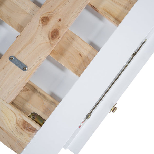 English Elm Murphy Queen Wall Bed with Frosted Glass Cabinet Facade Gold Legs Pine Frame White N820S00028K