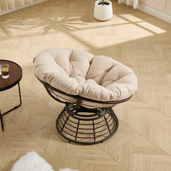 English Elm Comfortable Woven Pe Rattan Papasan Swivel Chair with Plush Cushion for Any Room W640P443549