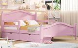 English Elm Full Size Wood Platform Bed With Guardrails On Both Sides and Two Storage Drawers ,Pink