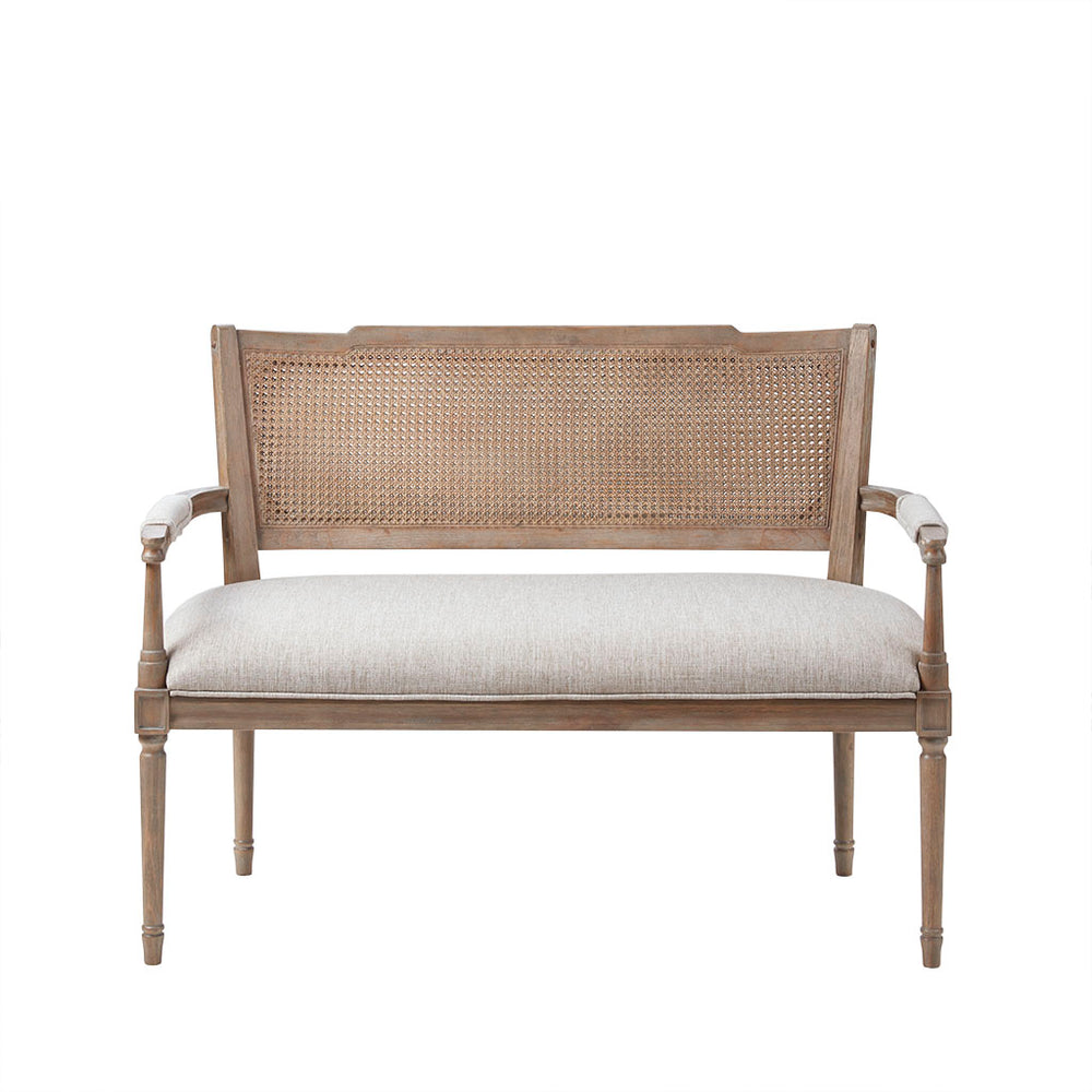 JLA Home Madison Park - Willshire Rattan Shield-Back Settee Compact 47.25" Banquette with Plush Cushion, Stain-Resist Fabric, Solid Wood Support MP106-0897