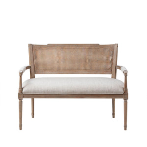 JLA Home Madison Park - Willshire Rattan Shield-Back Settee Compact 47.25" Banquette with Plush Cushion, Stain-Resist Fabric, Solid Wood Support MP106-0897