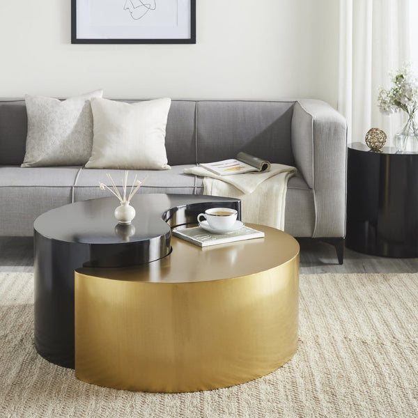 English Elm Ying Yang Modern Coffee Table - Stylish Black & Gold Iron Frame, Unique Geometric Design, Versatile Use B009140738-GIGA