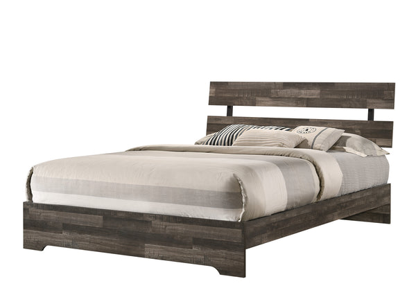 English Elm 1Pc Rustic Queen Platform Bed Frame - Low-Profile Slat Headboard In Brown For Modern Farmhouse Style B011P331876