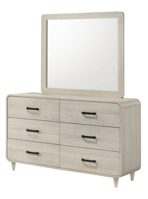 English Elm 1pc Modern Geometric Chest of Drawers with High-Gloss Finish, Sleek Hardware, Spacious Storage and Style Antique White 62 L x 19.9 W x 33.7 H B2741P323555