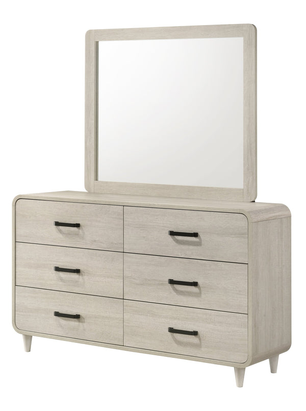 English Elm 1pc Modern Geometric Chest of Drawers with High-Gloss Finish, Sleek Hardware, Spacious Storage and Style Antique White 62 L x 19.9 W x 33.7 H B2741P323555
