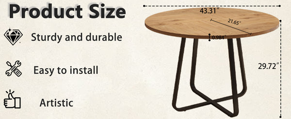 English Elm 43.3" Round Mdf Dining Table Seats Six with X Base Modern Minimalist Kitchen W1727P426752