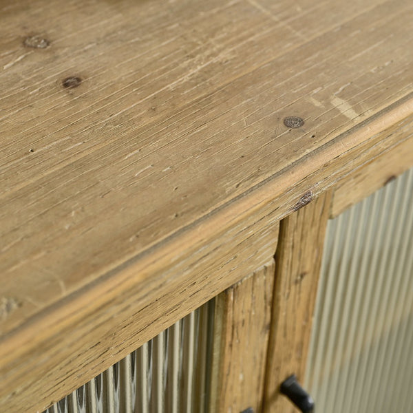 English Elm 59.06" Rustic Wood Sideboard with Glass Door Cabinet and Open Shelf for Dining Room W3933P379119