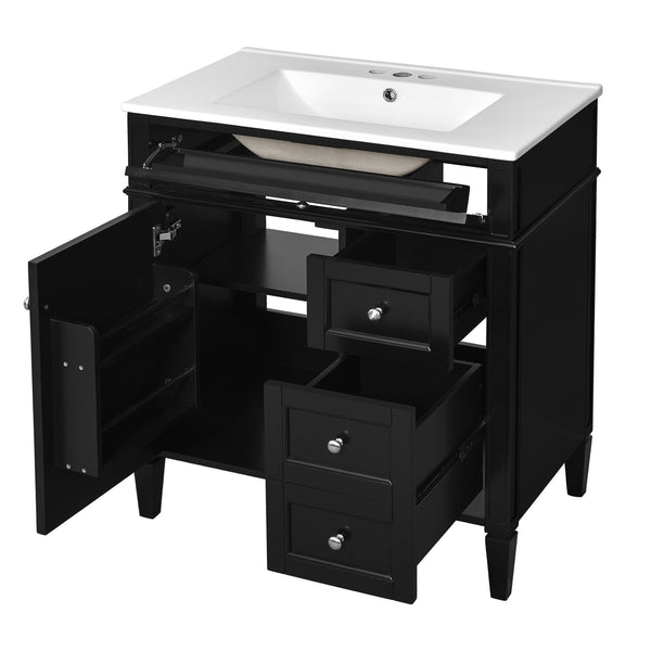 English Elm 30'' Modern Bathroom Vanity With Ceramic Sink, 2 Drawers & Tip-Out Storage For Stylish Organization N710P250194B