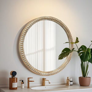 English Elm Round Decorative Wall Mirror - 23.62" Beaded Frame For Farmhouse Charm In Living Room, Entryway & Bath W2295P389104-GIGA
