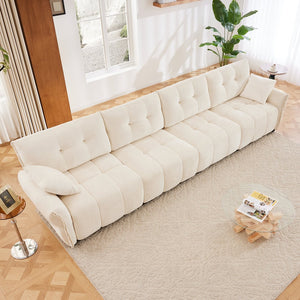 English Elm Modern Four Seat Chenille Sofa Solid Wood Frame Tufted Arms for Living Rooms Lounges White W714S01656