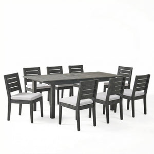 English Elm 9-piece Outdoor Acacia Wood Extendable Patio Dining Set with Water-repellent Cushioned Chairs N773OD00145S
