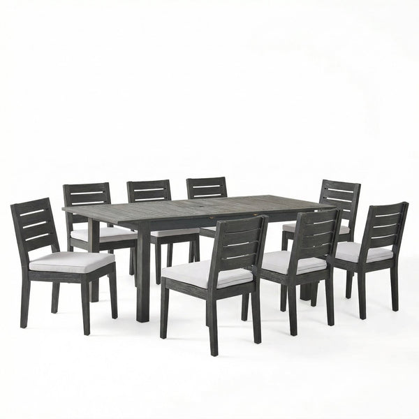 English Elm 9-piece Outdoor Acacia Wood Extendable Patio Dining Set with Water-repellent Cushioned Chairs N773OD00145S