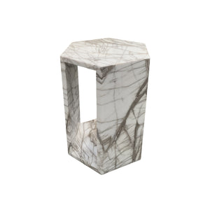 English Elm Genuine Solid Marble Hexagonal Pedestal End Table Polished Stone for Modern Living White+Multi W1696P408000