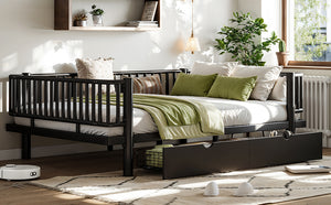 English Elm Full Size Metal Platform Storage Bed Low Profile Steel Frame with Built-in Drawers Black W5305P471350