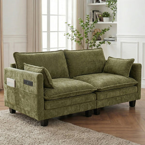 English Elm Modern Chenille Three Seat Sofa with Ottoman Usb Charging Ports and Storage Pockets Green W2519S00005