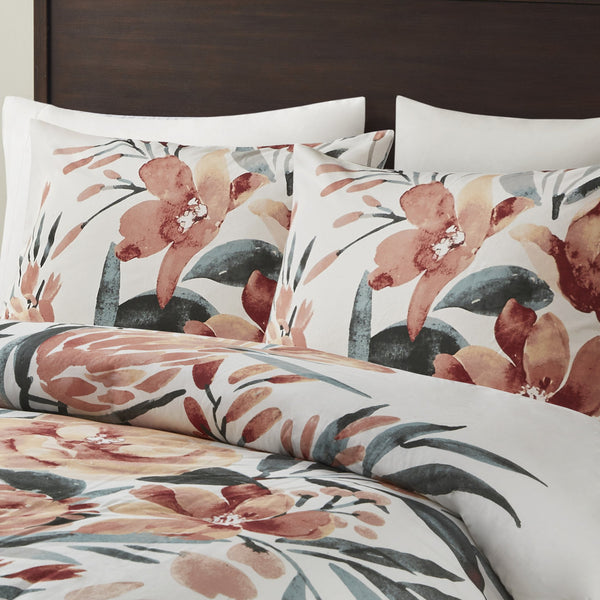 English Elm King/Cal Floral Cotton Duvet Cover Set – Large-Scale Mid-Century Blooms, OEKO-TEX, Button Closure, 3-Piece B035P148368