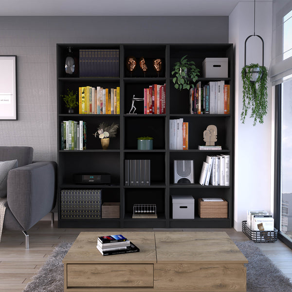 English Elm Luetz 3 Piece Home Bookcase Set with 15 Shelves — Durable Manufactured Wood, Stylish Matt Finish, Versatile Storage Solution Black 41 L x 28 W x 5 H B070S00278