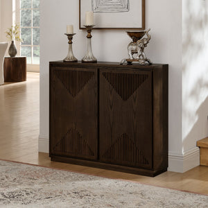English Elm Mid Century Modern V-Shape Storage Cabinet - Stylish Buffet & Coffee Bar For Narrow Spaces, Brown W1801P362147
