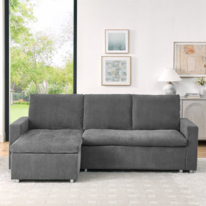 English Elm L L Shaped Convertible Sleeper Sofa Bed with Reversible Chaise, Pull-Out Bed, Hidden Storage Covers Grey W1117S00114
