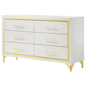 English Elm Chesney White 6-Drawer Dresser With Gold Trim - Modern Glam Storage For Stylish Bedroom Organization B062P353275