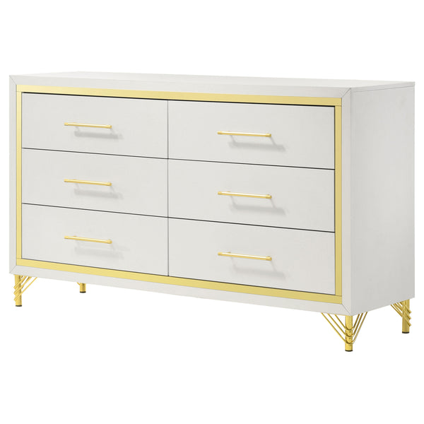 English Elm Chesney White 6-Drawer Dresser With Gold Trim - Modern Glam Storage For Stylish Bedroom Organization B062P353275