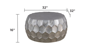 English Elm CT101 Hand-Hammered Round Coffee Table 32" — Hexagonal Patterned Surface, Modern Farmhouse Focal Point Silver G150108439