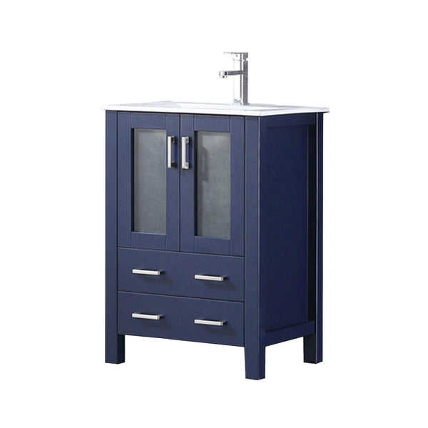 English Elm Navy Blue Bath Vanity Set With White Ceramic Top & Chrome Faucet - Compact Style For Small Spaces B2731P260508