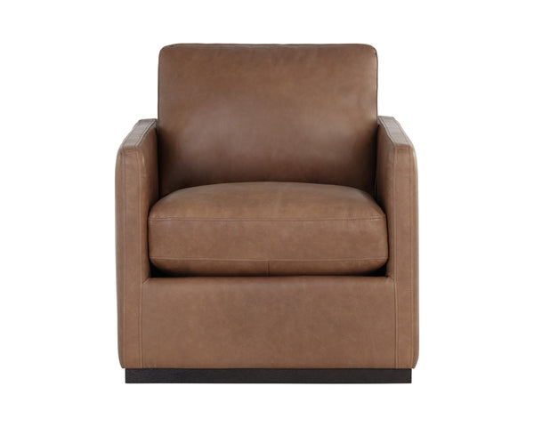 Sunpan Portman Swivel Lounge Chair - Modern Design with 360-Degree Comfort and Stylish Track Arms Marseille Camel Leather