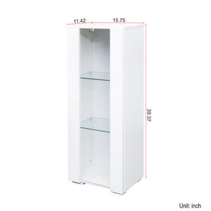 English Elm Storage Cabinet with Aluminum LED Strip Light and Glass Shelves Wall or Floor Mount Space-Saver W331P251042