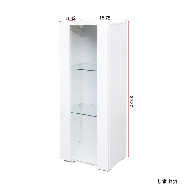 English Elm Storage Cabinet with Aluminum LED Strip Light and Glass Shelves Wall or Floor Mount Space-Saver W331P251042