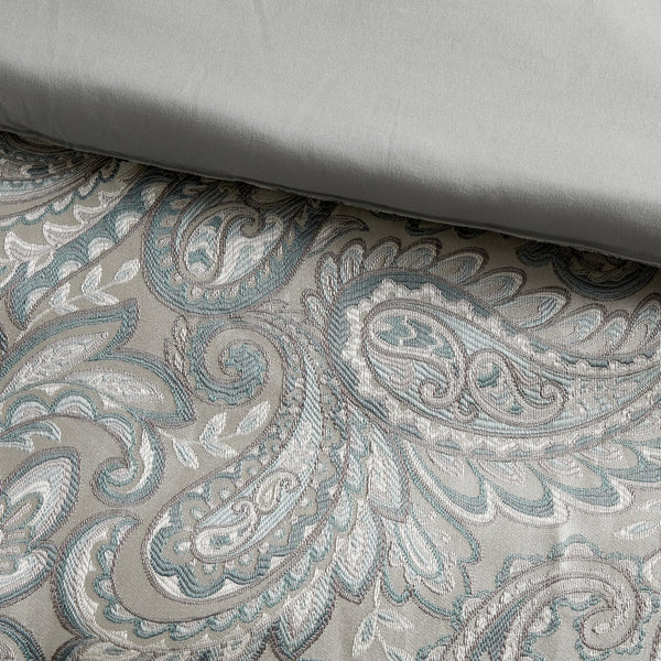 English Elm 12 Piece Teal Paisley Comforter Set with Cotton Sateen Sheets, Cal King, 15" Skirt, Hypoallergenic Fill B035P148325