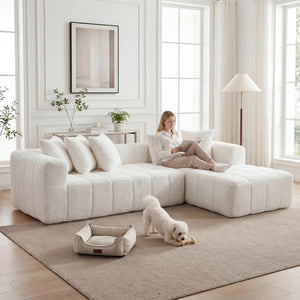 English Elm 107.9"cloud Modular Sectional with Deep Plush Seats Low Profile Lounge Sofa White W5515S00014