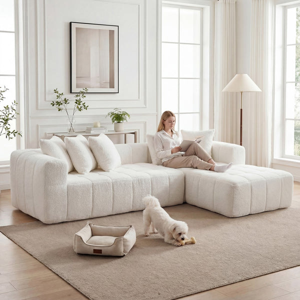 English Elm 107.9"cloud Modular Sectional with Deep Plush Seats Low Profile Lounge Sofa White W5515S00014