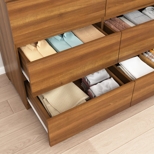 English Elm 12 Drawer Wide Double Dresser Modern Symmetrical Wood Storage Chest for Bedroom Walnut W409S00017