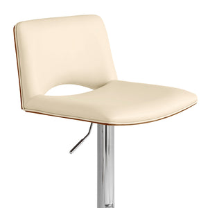 English Elm Xienna Adjustable Swivel Faux Leather Bar Stool with Walnut Back, Chrome Base, Ergonomic Comfort Cream B2736P268607