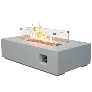 English Elm 52 Inch Outdoor Concrete Propane Gas Fire Pit Table 65,000 BTU Rectangle Lightweight Fiberglass Finish W2620P370702