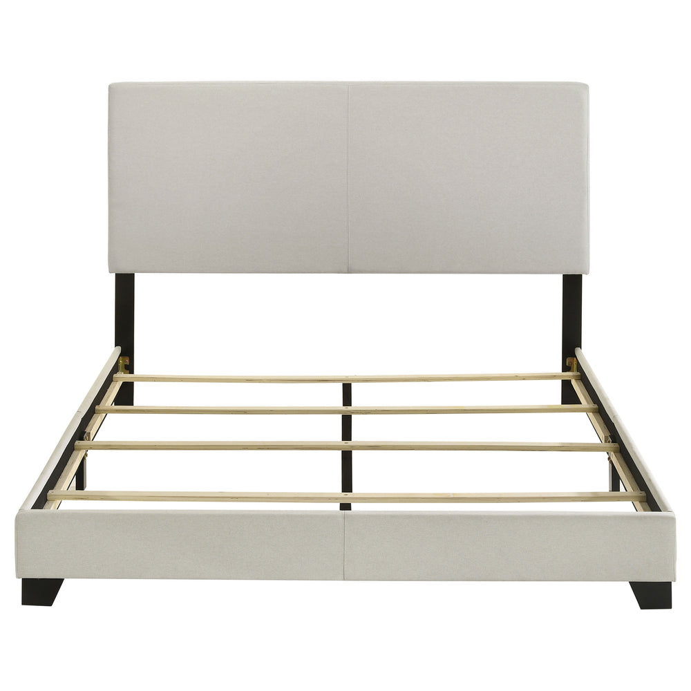English Elm Efram Cream Upholstered Queen Bed with Padded Headboard, Slatted Frame, Metal Support—Minimal Chic B062P375997
