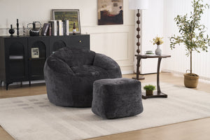 English Elm Foam Memory Foam Bean Bag Chair with Plush Chenille Cover, Large 42" Round Comfortable Lounger Black W2915P283417