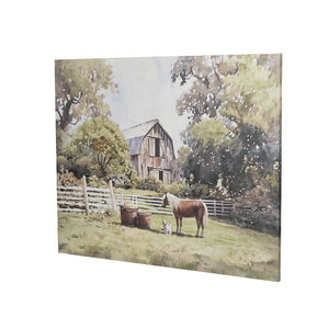 English Elm 59.1x47.2" Oversized Pastoral Canvas Art Rustic Barn Horse Scene for Farmhouse Walls W2078P481779