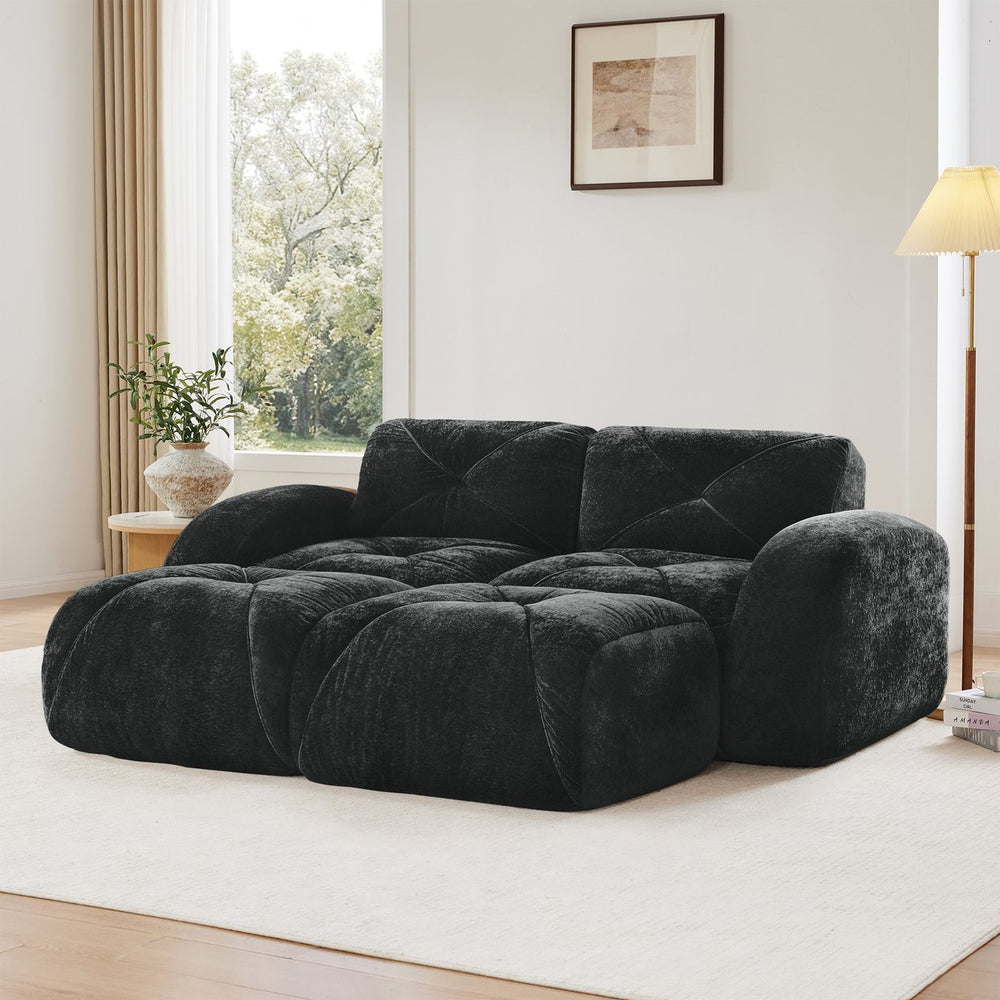English Elm U-shaped Velvet Sectional Modular Cloud Sofa with Tufted Cushions and Movable Ottoman Black W714S01625