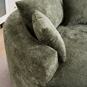 English Elm Round Swivel Barrel Chair Plush Chenille Upholstery Cozy Accent Seat for Any Room Green W2915P338893