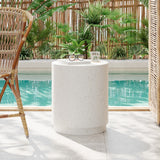 Christopher Knight Home® Outdoor Terrazzo Concrete Drum End Table,Living Room Accent Table, White Terrazzo